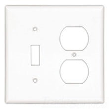 Cooper Wiring PJ18W Decora Wall Plate, (1) Duplex Receptacle, (1) Toggle Switch, 2-Gang, Mid, Polycarbonate - White