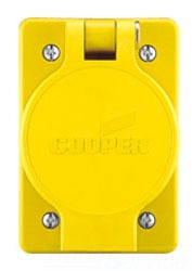 Cooper Wiring L2320RW Locking Device Single Receptacle, 20A 347/600V, 3-Phase, L23-20R, Grounding - Impact Resistant, Watertight - Thermoplastic/Glass-Filled Nylon - Yellow
