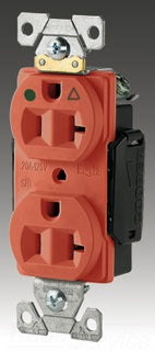 Cooper Wiring IG8300RN Duplex Outlet, 125V 20A, 2P3W, 5-20R, Premium Hospital, Isolated Ground - Back, Side Wired - Orange