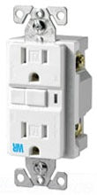 Cooper Wiring TWRVGF15V GFCI Duplex Outlet, 15A 125V, 5-15R, 2P3W, Back, Side, Specification w/ Wall Plate - Ivory