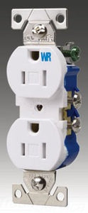 Cooper Wiring TWR270W Duplex Outlet, 125V 15A, 2P3W, 5-15R, Standard, Impact Resistant, Tamper Resistant, Weather Resistant, Grounding - White