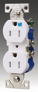 Cooper Wiring TWR270W Duplex Outlet, 125V 15A, 2P3W, 5-15R, Standard, Impact Resistant, Tamper Resistant, Weather Resistant, Grounding - White