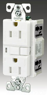 Cooper Wiring TRVGF15V GFCI Duplex Outlet, 15A 125V, 5-15R, 2P3W, Back, Side, Specification - Ivory