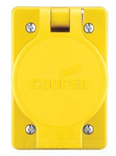 Cooper Wiring L620RW Locking Device Single Receptacle, 20A 250V, L6-20R, Grounding - Impact Resistant, Watertight - Thermoplastic/Glass-Filled Nylon - Yellow