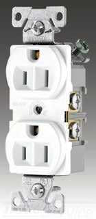Cooper Wiring CR15V Duplex Outlet, 125V 15A, 2P3W, 5-15R, Commercial, Grounding - Side Wired - Ivory