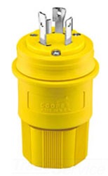 Cooper Wiring L820PW Locking Device Plug, 20A 480V, L8-20P, 2P3W, Polarized, Grounding - Nylon Interior, Thermoplastic Elastomeric Over Glass-Filled Polypropylene Shell, 0.069 Inch Thk Nickel Plated Brass Blade - Yellow