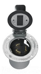 Cooper Wiring CS8377 Locking Flanged Inlet, 50A 250V, Non-NEMA Locking, 3P4W, Polarized, Grounding - Glass-Filled Nylon - Steel