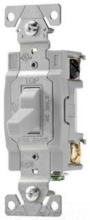 Cooper Wiring CSB320GY AC Toggle Switch, 20A 120/277V, 3-Way, 1 HP at 120V, 2 HP at 277V, Nylon, Back, Side Wired, Commercial - Gray
