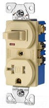 Cooper Wiring TR291BK Combo Switch & Receptacle, 120V 15A, 1P Toggle & NEMA 5-20R 125V 20A 2P3W Grounding Straight Blade, Duplex - Black