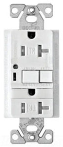 Cooper Wiring TRVGFNL20W GFCI Duplex Outlet, 20A 125V, 5-20R, 2P3W, Back, Side, Specification w/ Polycarbonate Bottom, Nylon/Thermoplastic Top - White