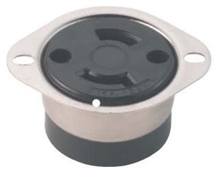 Cooper Wiring CWL115FO Locking Flanged Outlet, 15A 125V, L1-15R, 2P2W, Polarized, Non-Grounding, Glass-Filled Nylon - Black, White