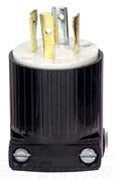 Cooper Wiring L1520P Locking Device Plug, 20A 250V, 3-Phase, L15-20P, 3P4W, Polarized, Grounding - Polycarbonate - Black, White