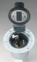 Cooper Wiring CS6378 Locking Flanged Inlet, 50A 125V, Non-NEMA Locking, 2P3W, Polarized, Grounding - Glass-Filled Nylon - Stainless Steel