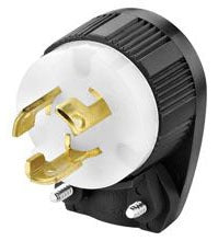 Cooper Wiring CWL515PAN Locking Device Plug, 15A 125V, L5-15P, 2P3W, Angled, Polarized, Grounding - Nylon Interior/Shell, Brass Blade - Black, White