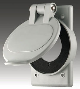 Cooper Wiring WP2 Weatherproof Receptacle Cover, 20/30A Hart Lock Flanged Inlet/Outlet/30/50A 3-Wire Straight Blade Receptacle, Self Closing, Glass-Filled Nylon - 2.84 InchW x 4.56 Inch H - Gray