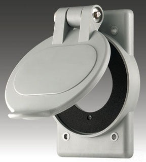 Cooper Wiring WP2 Weatherproof Receptacle Cover, 20/30A Hart Lock Flanged Inlet/Outlet/30/50A 3-Wire Straight Blade Receptacle, Self Closing, Glass-Filled Nylon - 2.84 InchW x 4.56 Inch H - Gray