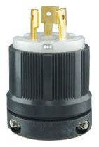 Cooper Wiring CWL520PBK Locking Device Plug, 20A 125V, L5-20P, 2P3W, Polarized, Grounding - Nylon Interior/Shell, Brass Blade - Black