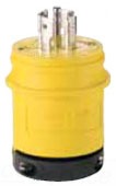 Cooper Wiring L820PY Locking Device Plug, 20A 480V, L8-20P, 2P3W, Polarized, Grounding - Nylon Interior, Santoprene Thermoplastic Elastomeric Over Glass-Filled Polypropylene Shell, 0.069 Inch Thk Nickel Plated Brass Blade - Yellow, Black