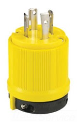 Cooper Wiring CRL1520P Locking Device Plug, 20A 250V, 3-Phase, L15-20P, 3P4W, Polarized, Grounding - Nylon Body, 0.069 Inch Thk Nickel Plated Brass - Yellow